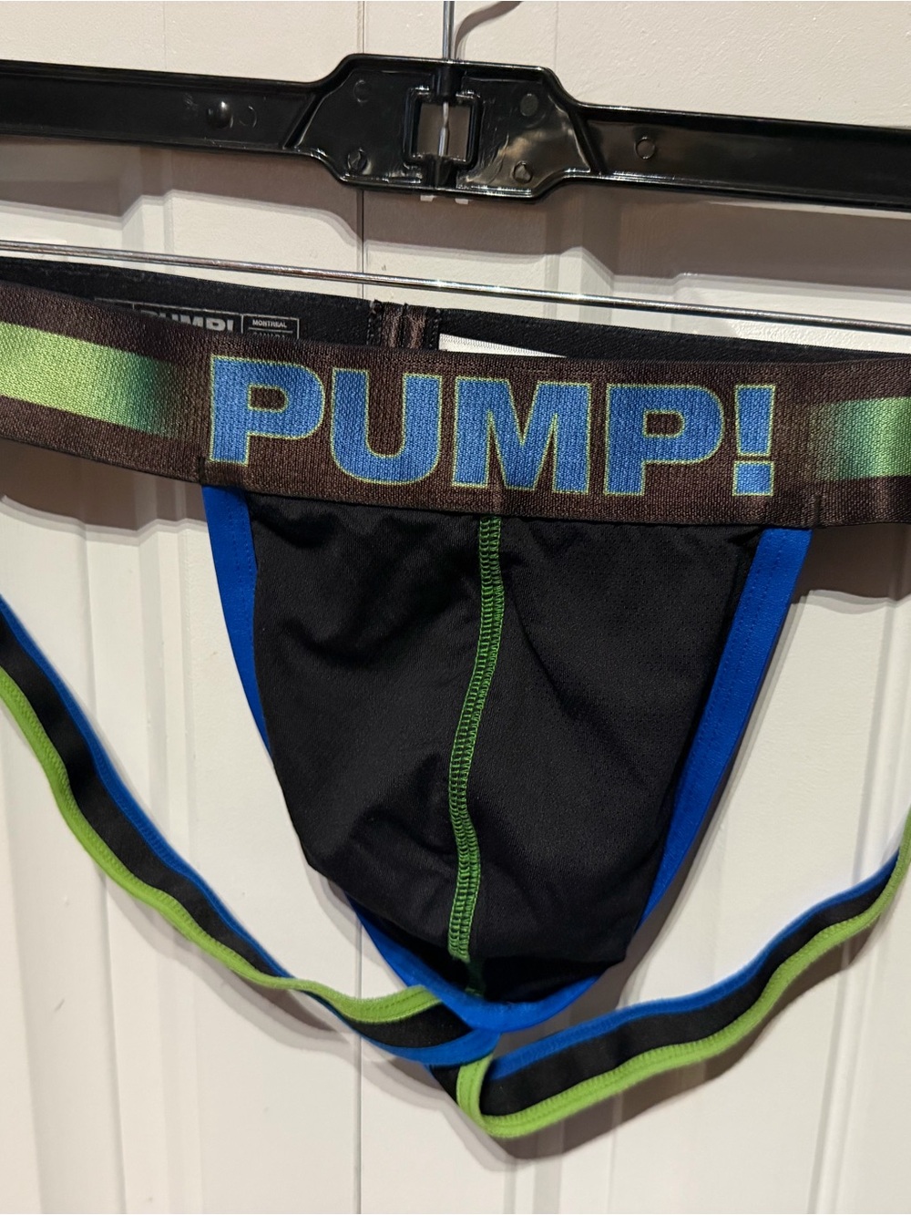Men’s Black Jockstrap with Blue & Green Trim